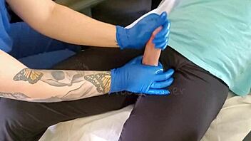 nurse teen gives fat cock a wild handjob!