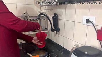 Blonde Brazilian prepares morning coffee in a special way