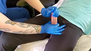 nurse teen gives fat cock a wild handjob!