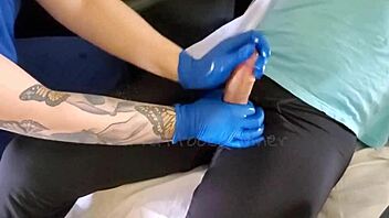 nurse teen gives fat cock a wild handjob!