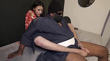 Half Black Oriran Girl Rides Cowgirl for Juicy Creampie