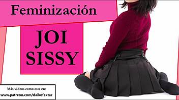 Sissy in a miniskirt gets off with cum inside her