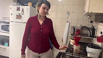 Blonde Brazilian prepares morning coffee in a special way