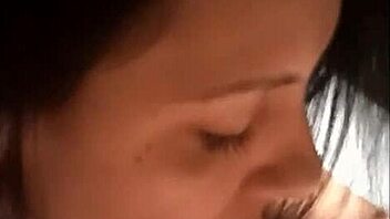 Brunette sucking and drinking cum. Is she cheating on her brazilian pov?