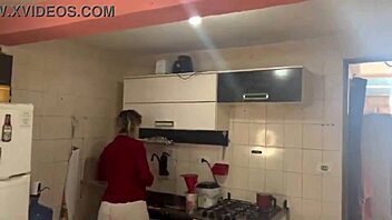 Blonde Brazilian prepares morning coffee in a special way