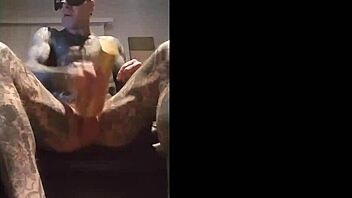 Solo male pleasure with Fleshlight and a tattooed cock
