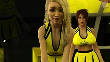 Watching a cheer routine with big tits