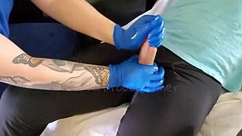 nurse teen gives fat cock a wild handjob!