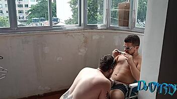 Hot gay Brazilian Dorn's wild orgasm with a rimjob