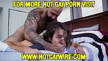 older straight guy turned gay by muscular bodybuilder in van.