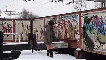 snowbeauukf flashing in cold outdoors