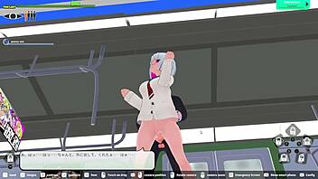 H-game's elevator scene with train fetish and female ejaculation