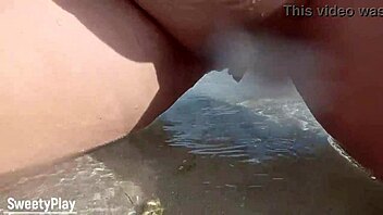 my shaved pussy dripping while peeing on public beach
