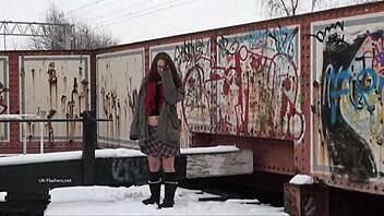 snowbeauukf flashing in cold outdoors