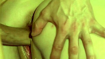 brunette shaved cunt fucked hard in massage room