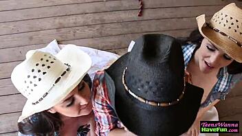 Cowgirl Teen 18+ Rides Dick with BFFs at Party