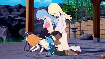 3D animated cosplay orgy with old and young couples