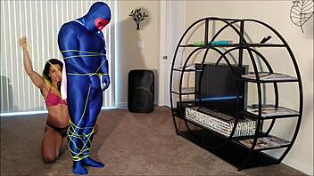 Seductress Drains Superhero with Wild Blowjob and Cumshot Action