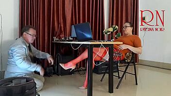 monday office tease, no panties, licking and sucking with boss