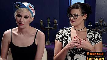 Submissive babes in lingerie share their dom's dick in a threesome.