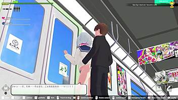 H-game's elevator scene with train fetish and female ejaculation