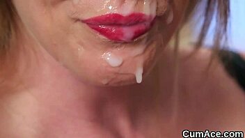 This unusual centerfold takes a massive jizz load right on her face.