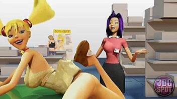 I saw two busty lesbians tryin double dildo in public store uncensored sex.