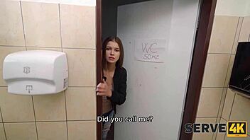 Czech Toilet Encounter with Small 18+ Tits and Blowjob Action