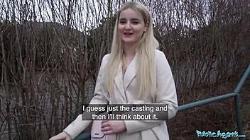 Hot California blonde sucks huge European cock outdoors