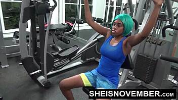 rough public fuck by cosplaying fit ebony naked in gym