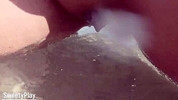 my shaved pussy dripping while peeing on public beach