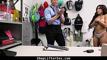 Security Officer Roughly Strips Suspected Thief In Office, Ripping Clothes Off Her Big Tits.