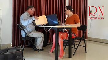 monday office tease, no panties, licking and sucking with boss