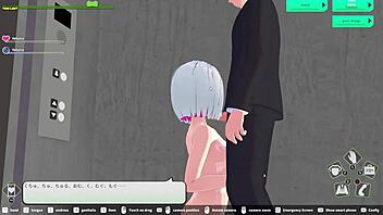 H-game's elevator scene with train fetish and female ejaculation