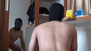 Sexy Gay Wearing Red Cd And Mask Play Anal