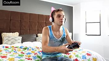 Gamer stepson casually rides his stepdad's black cock while playing, with ass licking and blowjob