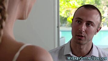 Babysitter gets a sticky cumshot after wild handjob fun