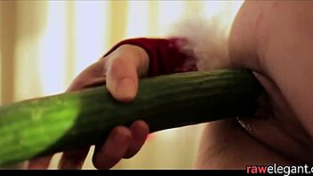 Euro babe cums hard with cucumber in hand! 🥒