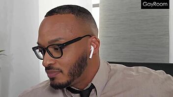 Gamer stepson casually rides his stepdad's black cock while playing, with ass licking and blowjob