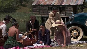 Girls ride cock in outdoor group sex 😉