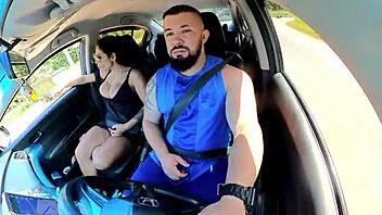 Naughty passenger drives Uber guy wild with her tight ass tricks.