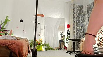 curvy milf oils nude body for voyeur cam.