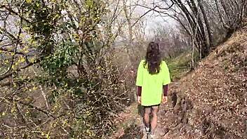 look at this perfect ass naked in woods, touching herself!