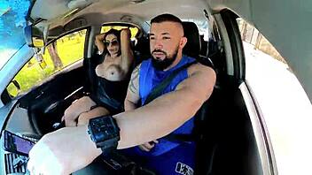 Naughty passenger drives Uber guy wild with her tight ass tricks.