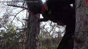 Petite teen tied up outdoors for rough anal sex