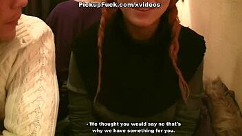 Redhead slut gets wild fucking in a public toilet scene.