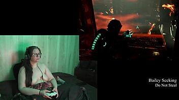 Playing naked deadspace part 9 with my big natural tits out.