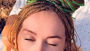 how does blonde mia bandini ride in fishnets for creampie?