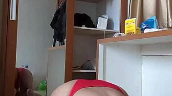 Sexy Gay Wearing Red Cd And Mask Play Anal