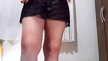 Undressing transparent black skirt and sexy yellow panties